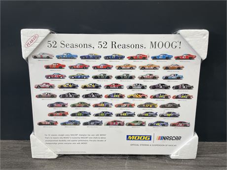 NEW W/ FOAM & WRAP MOOG / NASCAR PLAKMOUNT PICTURE OF NASCARS 24”x18”