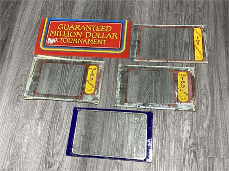 VINTAGE BACKPAINTED GLASS “GUARANTEED MILLION DOLLARS” SIGN (20”x9.5”) &