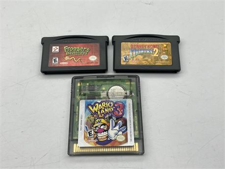 3 GAMEBOY ADVANCE / COLOR GAMES - DK COUNTRY 2, WARIO LAND 3 & FROGGER