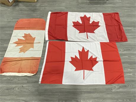 3 CANADIAN FLAGS (LARGEST IS 72”X35”)