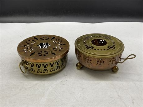 2 VINTAGE COPPER & BRASS FOOD WARMERS - SWEDISH