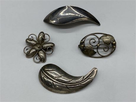(4) DESIGNER 925/830 SILVER BROOCHES - DENMARK (LARGEST IS 2.25”)