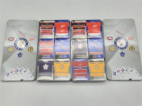 2 METAL CASES OF ORIGINAL 6 HOCKEY PLAYING CARDS