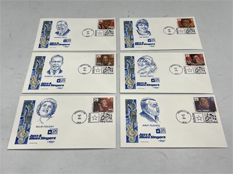 6 FIRST DAY COVERS - JAZZ & BLUES SINGERS