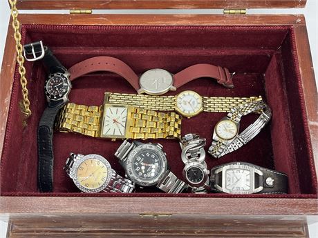 9 WATCHES IN JEWELRY BOX