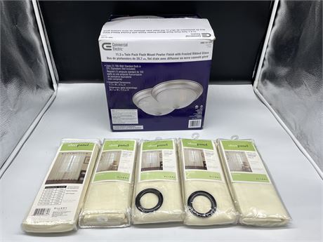 TWIN PACK FLUSH MOUNT CEILING LIGHTS / (6) SHEER CURTAINS 59”Wx84”H