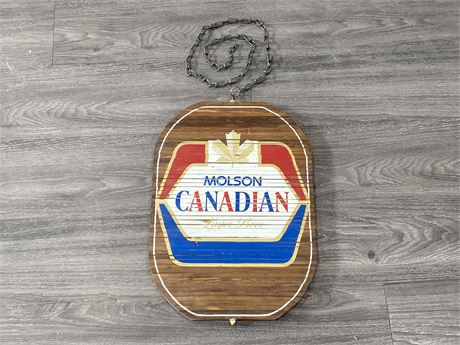 VINTAGE MOLSON CANADIAN WOODEN SPIRAL PUB SIGN - DOUBLE SIDED (13.5”X18.5”)