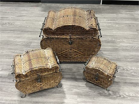 3 WICKER NESTING CHESTS (Largest is 26” wide)