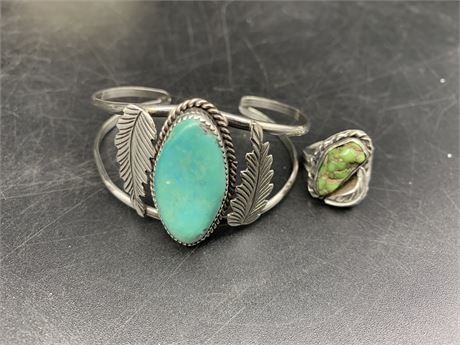 TURQUOISE STONE CUFF + RING