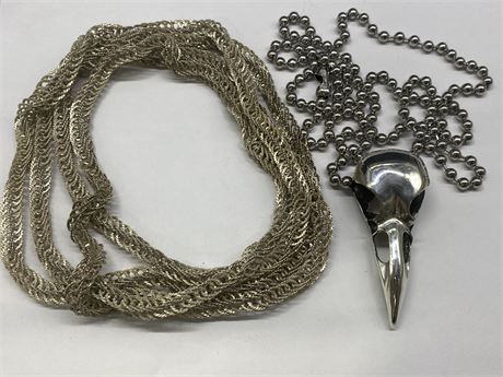 2 LONG NECKLACES - BIRD SKULL & OTHER (68”)