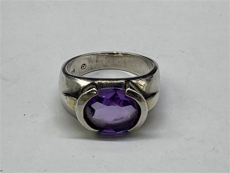 STERLING 925 AND AMETHYST RING SIGNED