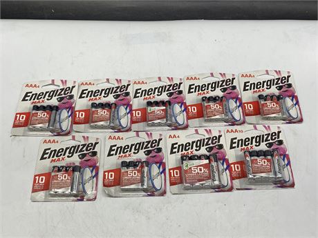 LOT OF 9 PACKAGES OF ENERGIZER AAA BATTERIES & AA BATTERIES (38 AAA BATTERIES