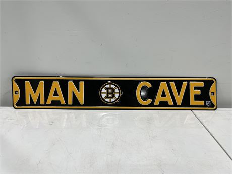 HEAVY ENAMELLED BOSTON BRUINS MAN CAVE SIGN (36” wide)