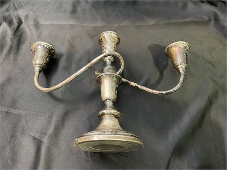 LARGE STERLING 3 HEAD CANDLE HOLDER