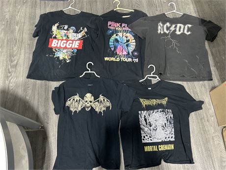 5 MISC. BAND/MUSIC SHIRTS - ALL SIZE L