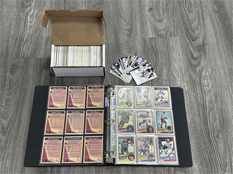 6 PAGES OF 1983-84 HOCKEY CARDS + BOX OF CARDS