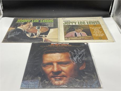 3 AUTOGRAPHED JERRY LEE LEWIS - VG (slightly scratched)