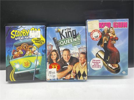 3 SEALED DVD SETS INCL: SCOOBY DOO, KING OF QUEENS, & THE NAKED GUN