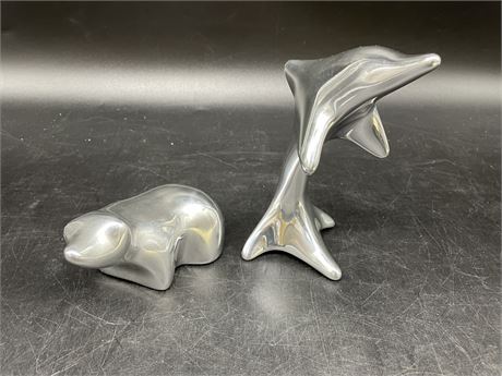 HOSELTON MCM SILVER ALUMINUM BEAR & DOLPHIN SIGNED & NUMBERED (6” TALL)
