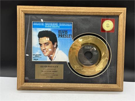 ELVIS PRESLEY LIMITED EDITION GOLD PLATED “BLUE SUEDE SHOES” DISPLAY (18.5”x14.5