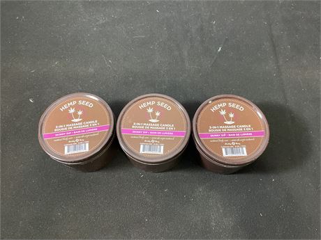(3) NEW HEMP SEED 3 IN 1 MASSAGE CANDLES