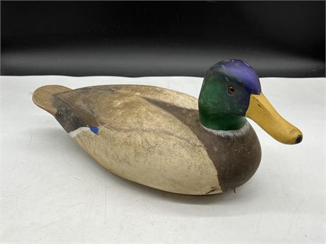 LARGE WOODEN DUCK DECOY SIGNED (15”)