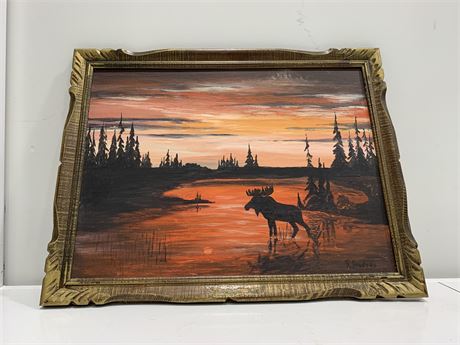 SIGNED MOOSE OIL PAINTING