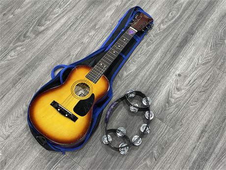 FIRST ACT YOUTH GUITAR W/ BAG + TAMBOURINE - GUITAR IS 31” LONG