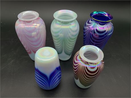 25 HAND BLOWN COLOURFUL SMALL VASES