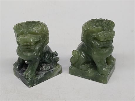 2 CHINESE JADE LIONS 2.5"