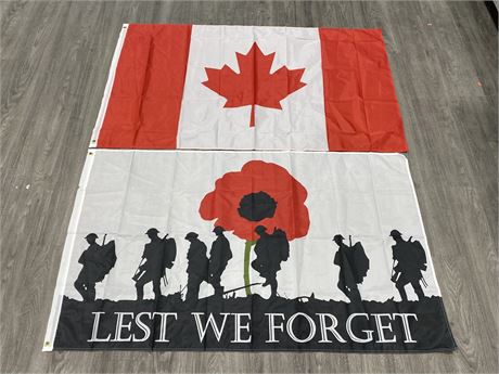 CANADIAN FLAG + LEST WE FORGET FLAG (5’X3’) W/2 PINS