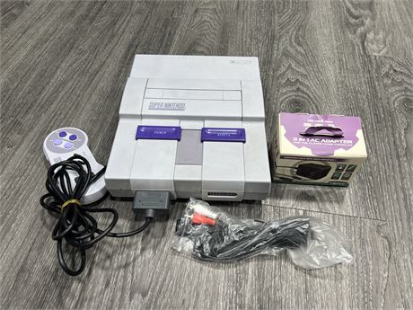 SNES CONSOLE WITH CORDS, 3 IN 1 ADAPTER & CONTROLLER (WORKS)