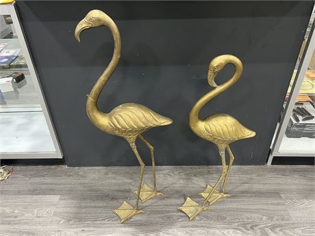 VERY LARGE MCM BRASS PAIR OF FLAMINGOS (Tallest is 39”)