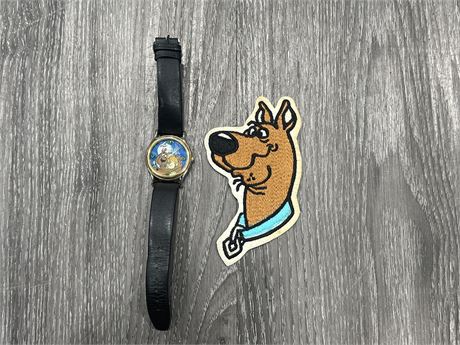 1996 LIMITED ED. SCOOBY DOO WATCH + IRON ON PATCH