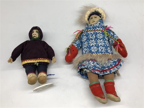 2 1920s INUIT HAND MADE DOLLS