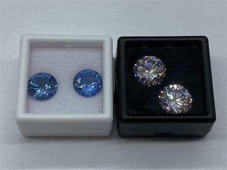 2 SYNTHETIC SPINEL GEMS (9.0mm) & 2 CUBIC ZIRCONIA GEMS (10.0mm)