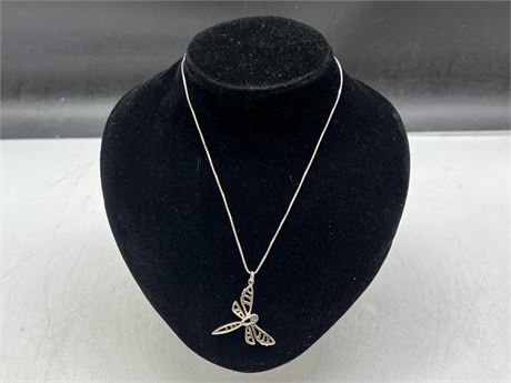 STERLING SILVER NECKLACE & DRAGON FLY PENDANT (16”)