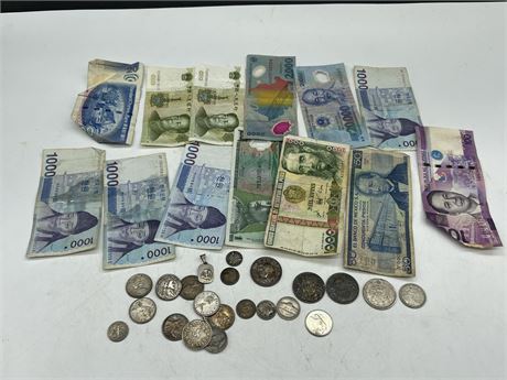 LOT OF MISC CURRENCY - MOST COINS ARE SILVER
