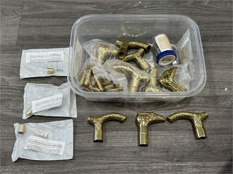 LOT OF BRASS CANE HANDLES & PARTS