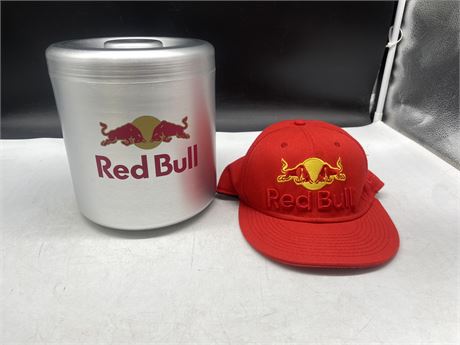 RED BULL HAT & METAL ICE BUCKET (NEW CONDITION)