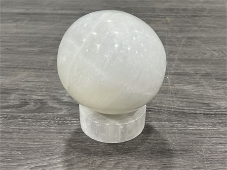 SELENITE SPHERE ON STAND (6.5” tall)