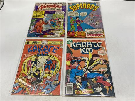 4 ASSORTED DC COMICS INCL: KARATE KID #1, SUPERBOY, ETC