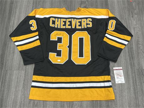 GERRY CHEEVERS SIGNED BOSTON BRUINS JERSEY - HALL OF FAME 1985 - SIZE XL