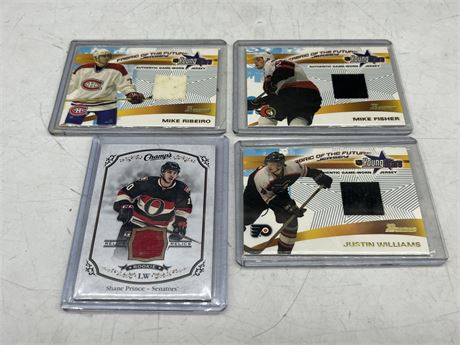 4 NHL ROOKIE JERSEY CARDS