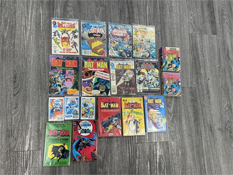 LOT OF EARLY BATMAN BOOKS TAPES & ECT