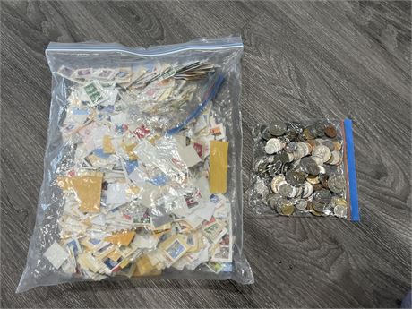 BAGS OF MISC STAMPS & COINS