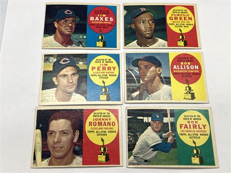 (6) 1960 TOPPS ALL STAR ROOKIE MLB CARDS