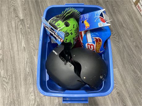 LARGE TOTE OF NEW AND USED BICYCLE HELMETS