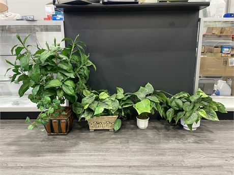 4 ARTIFICIAL DECOR PLANTS - LARGEST IS 26” TALL