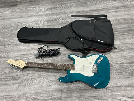 RENEGADE TEAL ELECTRIC GUITAR W/CASE & MICROPHONE (One string needs work)